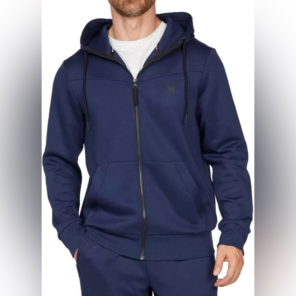 Spyder Active Men's Full Zip Long Sleeve Hoodie Jacket, Navy, Large